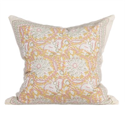 Gult kuddfodral Dante i 100 procent bomull med dekorativt mönster och ram