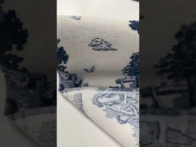 Premium Half Panama tyg med unika Shepherd Scene motiv i blå och beige, Oeko-tex certifierad för en hållbar och säker inredning.