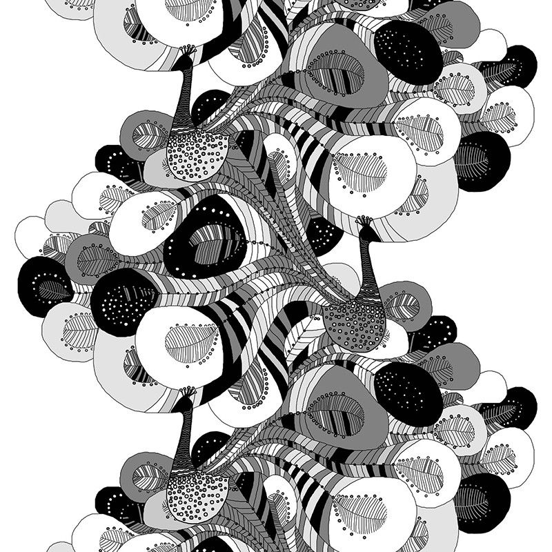 Pavonne tyg med påfågel i svart-vitt från Arvidssons textil