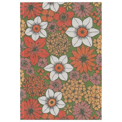 April kökshandduk 35x50 cm med färgstarkt blommönster i orange och vitt på grön botten från Ekelund