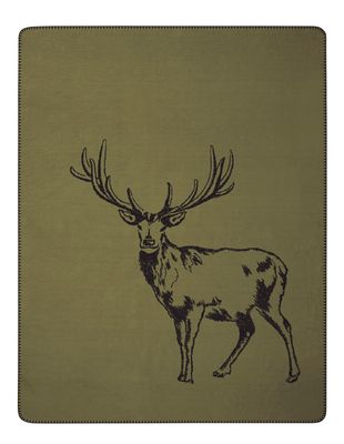 Grön filt med svart hjortmotiv i helbild