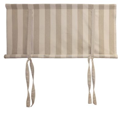 Produktbild på hissgardinen Filippa i färgen sand med breda ränder och smalrandiga knytband.