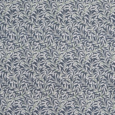 Blått tyg med tätt organiskt mönster av slingrande blad.