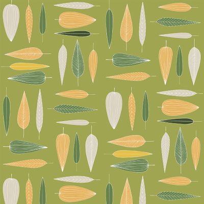 Mönstrat bomullstyg Under trädet grön med blad i gröna, gula och naturvita toner