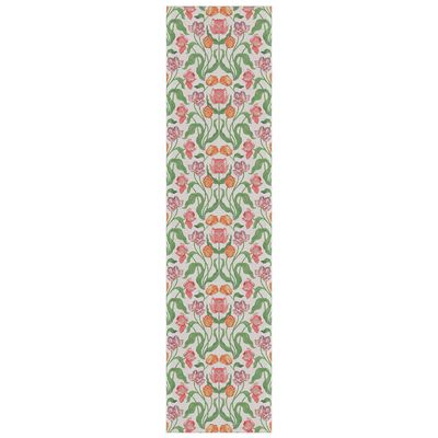 Sonja bordslöpare 35x140 cm med blommönster i rosa och gröna toner, vävd i ekologisk bomull från Ekelund