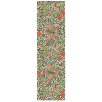 Golden lily bordslöpare med vackert färgstarkt blad och frukt mönster är duken är framtagen av Ekelunds tillsammans med © The William Morris Society, tillverkad i Sverige av ekologisk bomull.