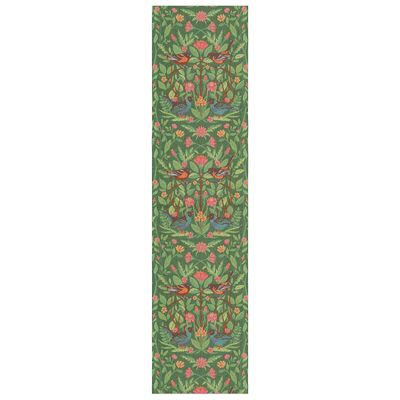 Fågelliv bordslöpare 35x140 cm med grönt mönster av blommor och fåglar, vävd i ekologisk bomull från Ekelund