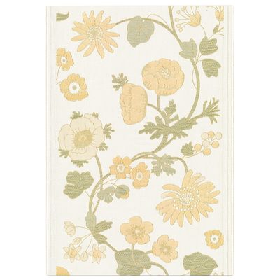 Solbacka kökshandduk 35x50 cm från Ekelund med blommor i gult och gröna blad på ljus botten