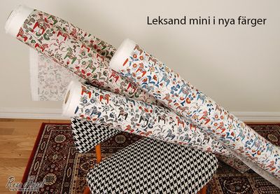 Leksand Mini Dalablå Tyg med Traditionellt Dalahästtryck