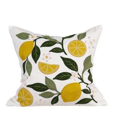 Vitt kuddfodral Citron med tuftade citroner och enfärgad baksida