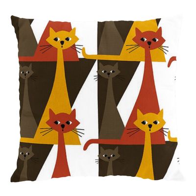 Kitty orange-brun kuddfodral med retro katter
