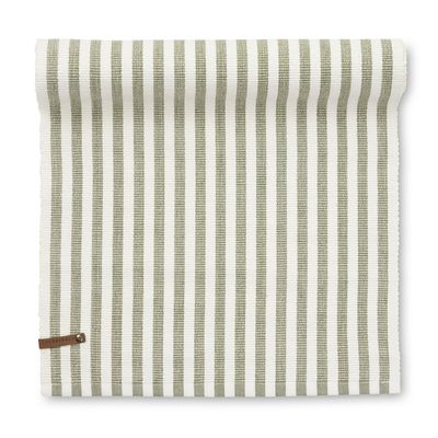 Reya randig bordslöpare i grönt och vitt, 40x1400 cm, i mjuk bomull.