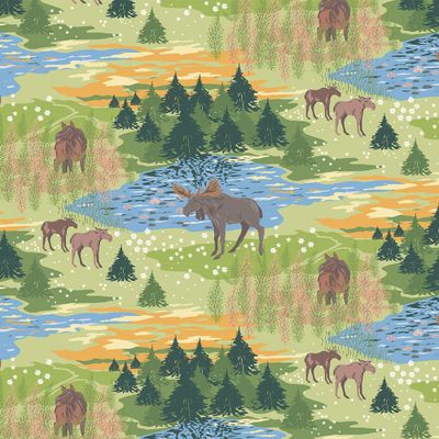 Tyg med älgar och gröna skogar – Älgrike från Arvidssons Textil