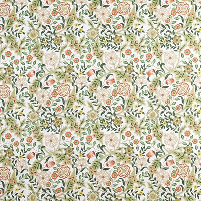 Helbild av tyg med slingrande blommor och blad i gröna toner