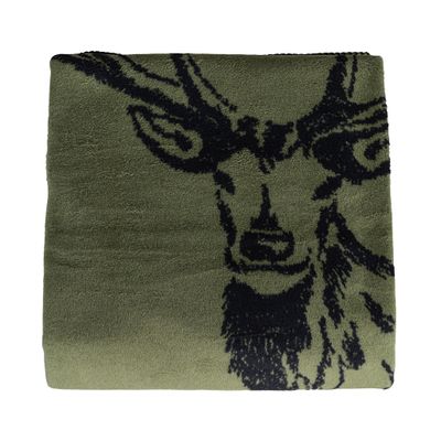 Vikt filt med synligt hjortmotiv i grönt och svart