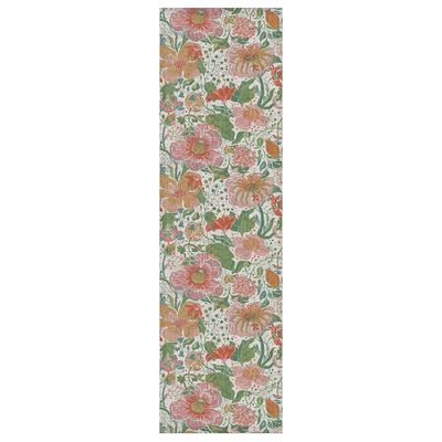 Fiona bordslöpare 35x120 cm med blommönster i rosa och gröna toner, vävd i ekologisk bomull från Ekelund