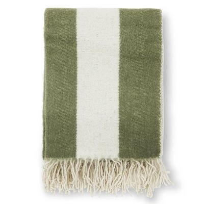 Zara Blockstripe grön pläd med breda ränder i grön och naturvit samt tvinnade fransar i ullblandning
