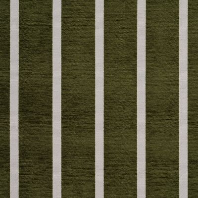 Närbild av randigt möbeltyg i mossgrönt och naturvitt