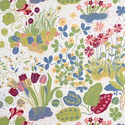 Ailanthus vit-multi tyg med färgglatt blommönster och växtmotiv