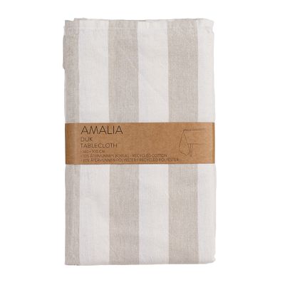 Beige och vit randig bordsduk Amalia i återvunnet material, 140x300 cm