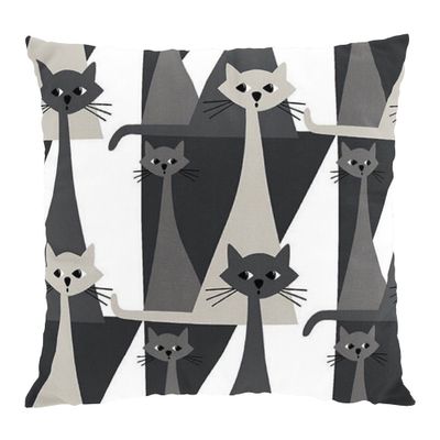 Kitty grå kuddfodral med retro katter