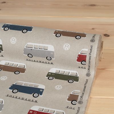 Tyg med folkabussar märkt med VW Offical Licensed Product, Oeko-tex