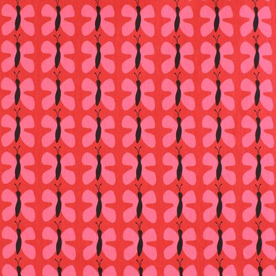 Fjäril mini röd - Tyg med röd botten och cerise fjärilar på metervara, Arvidssons textil, design Björk-Forth.
