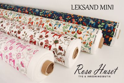 Leksand Mini Rosa Tyg med Traditionellt Dalahästtryck