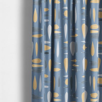 Gardin sydd i Under trädet blå bomullstyg med blad i blått och gult