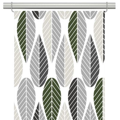 Panelgardiner med retro bladmönster i grönt, grått och beige på offwhite botten