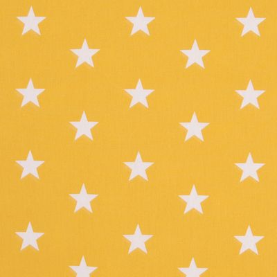 Stars gul - Bomullstyg med gul botten och vita stjärnor, tyget passar bra till babynest, påslakan och inredning.