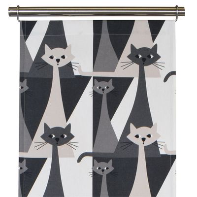 Kitty grå panelgardiner med retro katter