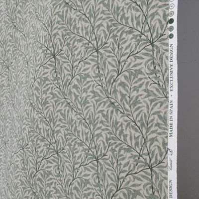 Inredningstyg Ramas beige-mint tyg med morris stil - Rosahuset.com