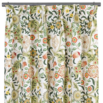 Flora grön gardiner med blommigt mönster i gröna toner på ljus botten