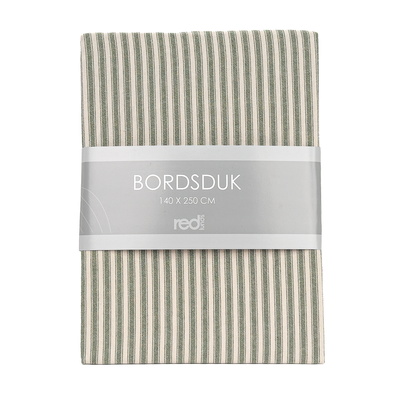 Stilren randig bordsduk i mörkgrönt. 100% bomull,140 x 250 cm – Perfekt till vardag och fest!