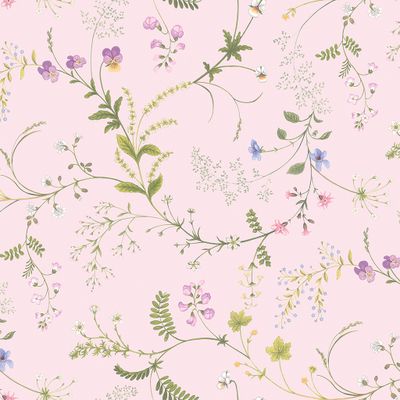 Närbild av Blomsteryra rosa gardinkappa- blommigt mönster i milda färger