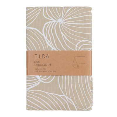 Tilda beige bordsduk i 100 % bomull med vitt grafiskt mönster, vikt produktbild