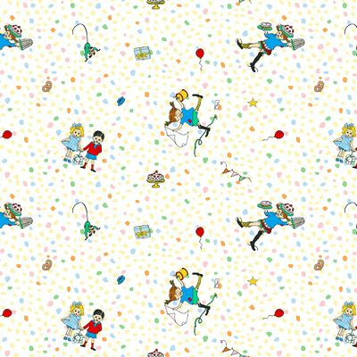 Gardinkappa med lekfullt mönster - Kalas hos Pippi närbild