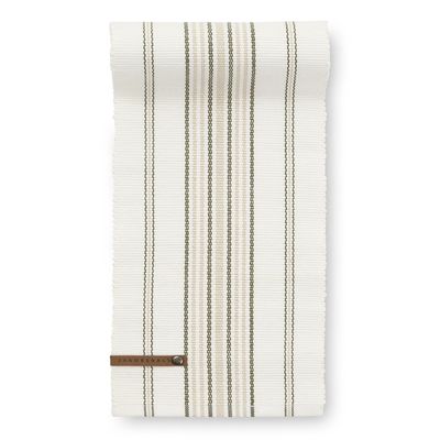 Beige randig bordslöpare Linara i naturnära toner, storlek 17x120 cm.