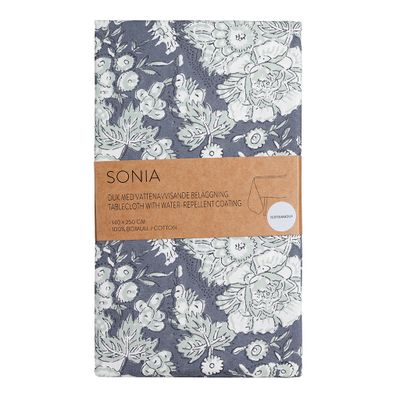 Sonia blå akrylatduk i bomull med dekorativt mönster, 140x250 cm