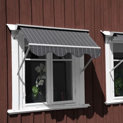 Antiqua Mörkgrå-Vit Randig Markisväv 130cm Bred