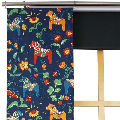 panelgardiner Leksand blå med dalahästar från Arvidssons textil