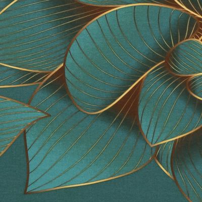 Trikåtyg Makayla med guldiga blad | nordisktextil.se
