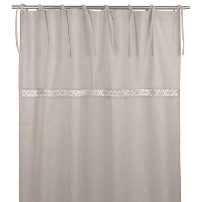 Sanna beige knytbandsgardiner med dekorativt spetsband
