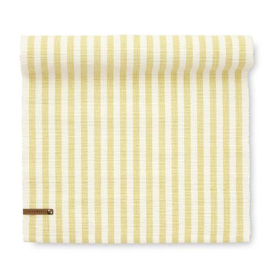 Gulrandig bordslöpare i bomull med klassiskt randigt mönster, storlek 35x120 cm.