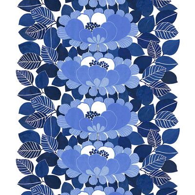 Solblomma blå tyg med stor blommigt mönster i olika blå nyanser