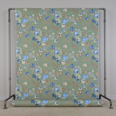 Gardintyg José grön med kurbits liknande mönster - nordisktextil.se