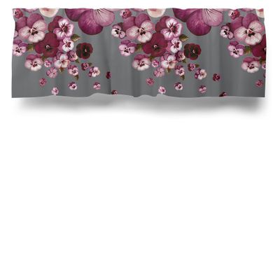 Gardinkappa med violer med en grå botten och blommor i lila