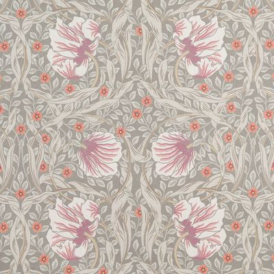 Tyg med dimmgrön botten och blommor i gammelrosa och korall