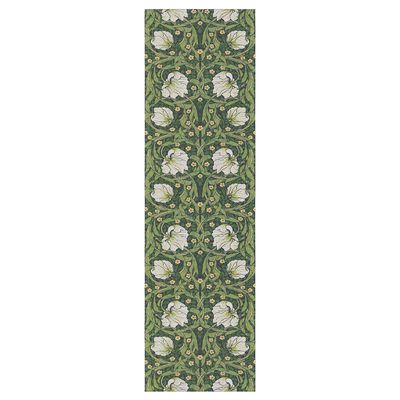 Pimpernel grön löpare 35x120 cm med William Morris botaniska mönster i grönt, vitt och gult.